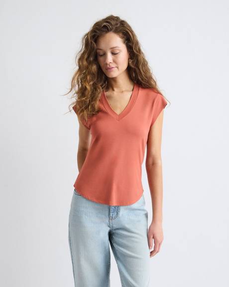 T-Shirt Classique &agrave; Manches Courtes et Col V