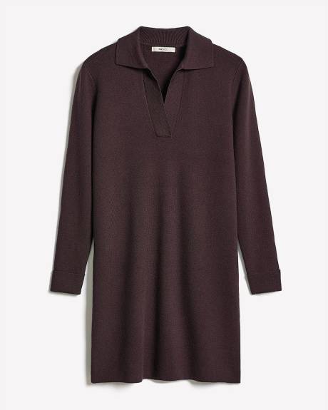 Mini-Robe en Tricot à Manches Longues et Col Johnny