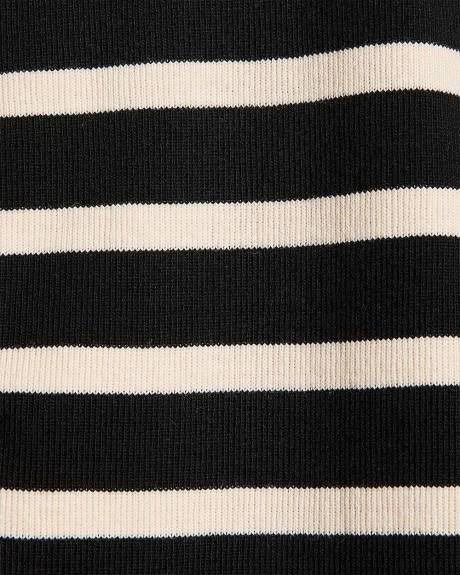 Striped Short-Sleeve Henley Ribbed Top