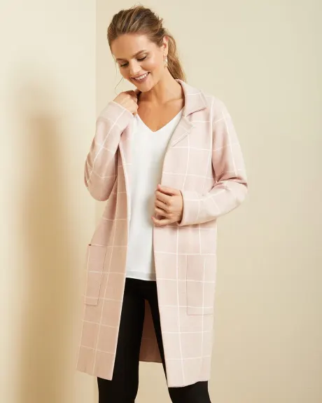 Longline patterned sweater coat