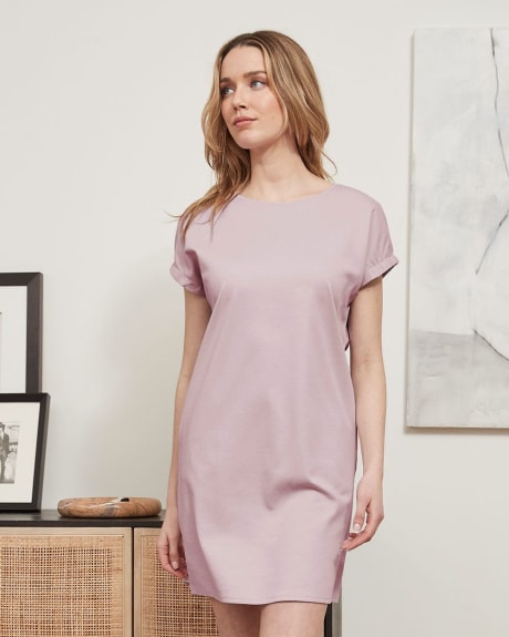Shift Dress with Elastic Cuff Extended Shoulders