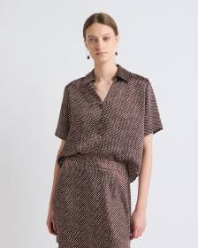 Short-Sleeve Buttoned-Down Dotted Satin Blouse