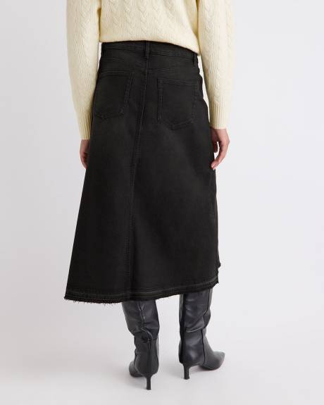 Grey Flare Midi Denim Skirt