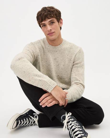 Pull Mouchet&eacute; &agrave; Col Rond et Manches Longues