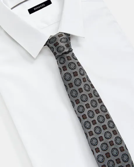Cravate Grise Régulière à Motif Géométrique Rouille