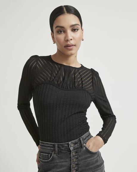 Linear Lace Long Sleeve Sweetheart Neck Top