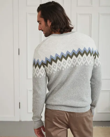Crew Neck Pullover Sweater with Nordic Pattern