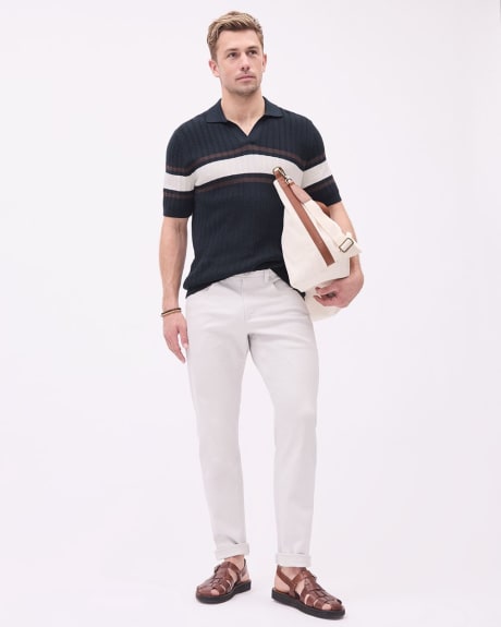 Short-Sleeve Polo Sweater with Johnny Collar