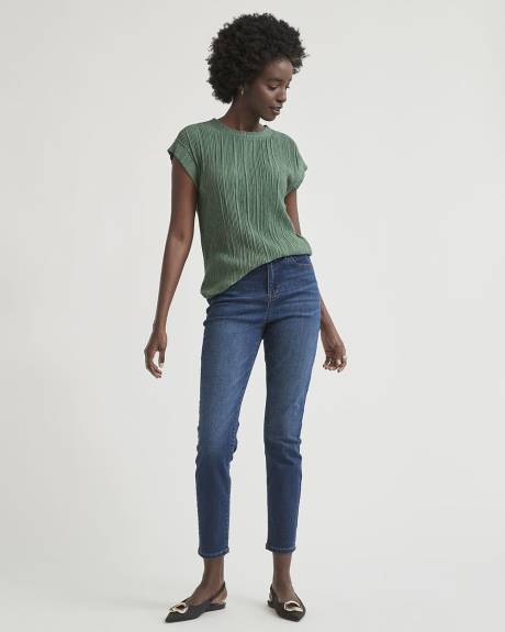 Crinkle Crew-Neck Cap Sleeve T-Shirt