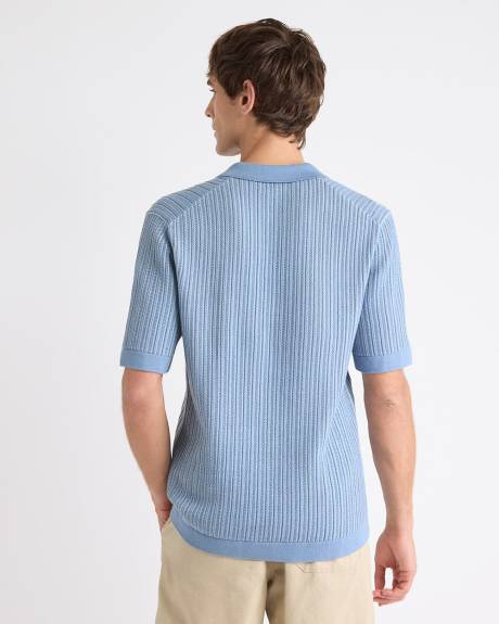 Pull &agrave; Manches Courtes et Col Johnny &agrave; Mailles Verticales &agrave; Deux Tons