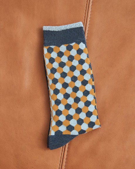 Blue and Yellow Geometric Print Socks