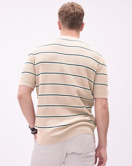 Striped Short-Sleeve Crew-Neck Sweater