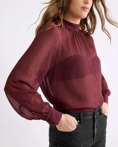 Blouse Popover en Mousseline à Manches Longues