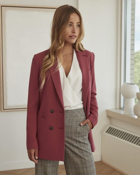 Faux Double-Breasted Long Blazer