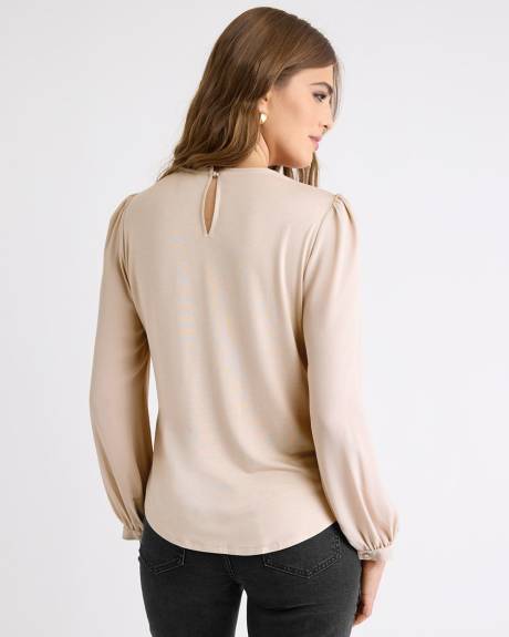 Blouse Bimatière à Col Rond et Manches Longues