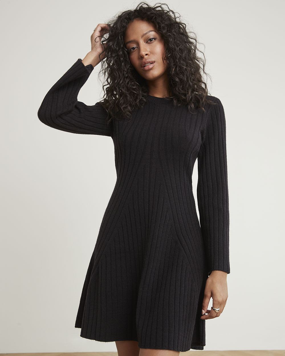 Long-Sleeve Ribbed Sweater Dress