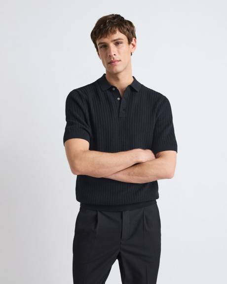 Short-Sleeve Textured Polo Sweater