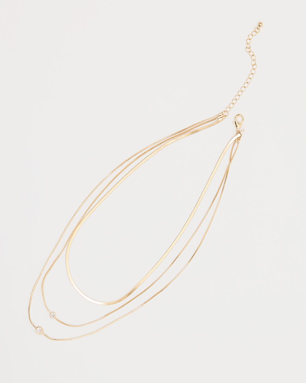 Triple Snake Chain Short Necklace with Glass Stones