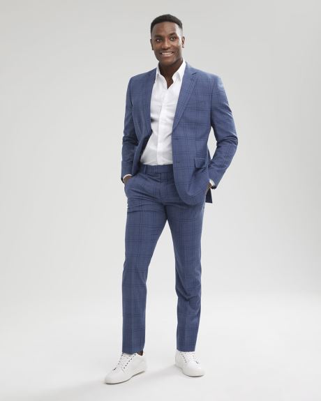 Tailored Fit Blue Check Wool-Blend Traveller Pant