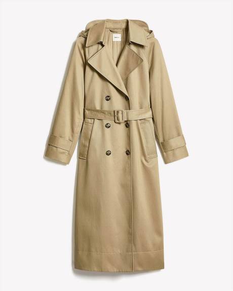 Manteau Trench Long Déperlant à Boutonnage Double