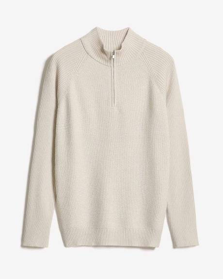 Pull à Col Montant à Demi-Zip et Manches Longues
