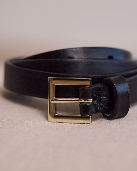 Skinny Leather Belt with Square Buckle