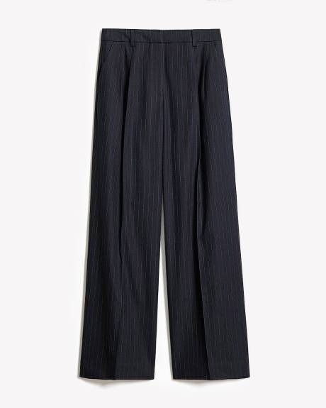 Striped High-Rise Wide-Leg Flannel Pant
