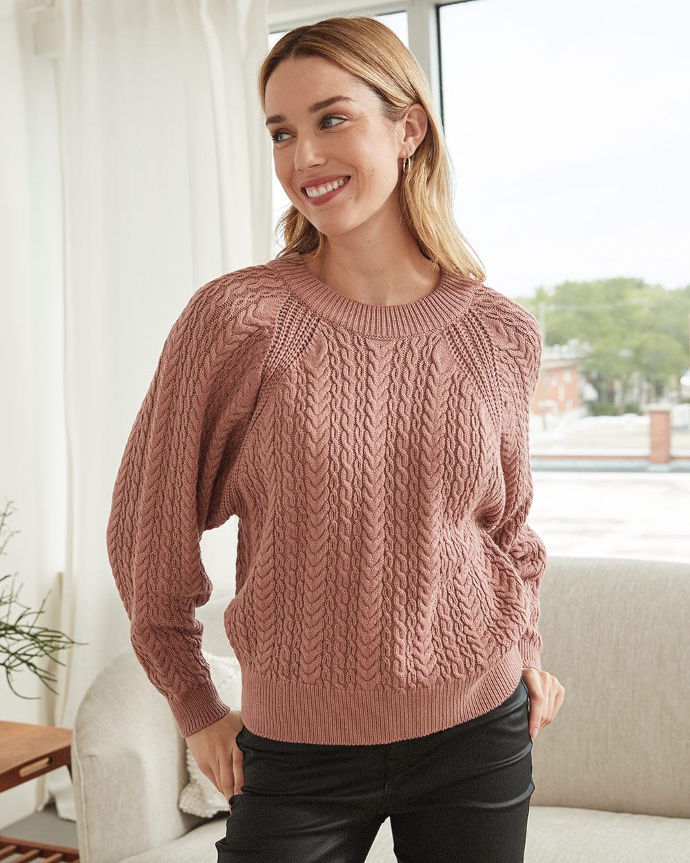 Cable Stitch Pull with Batwing Sleeves