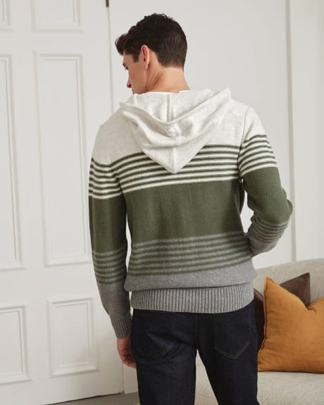 Striped Zipped Sweater with Hood