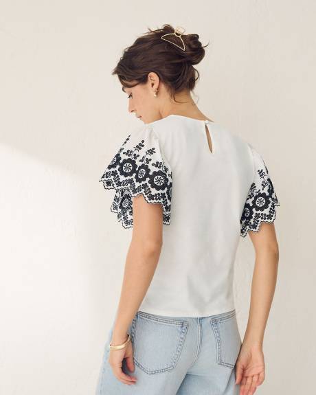 Eyelet-Short-Sleeve Top