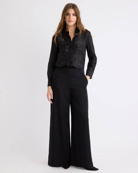 Long-Sleeve Buttoned-Down Blouse with Rhinestones