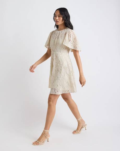Short-Flutter-Sleeve Fit and Flare Novelty Dress