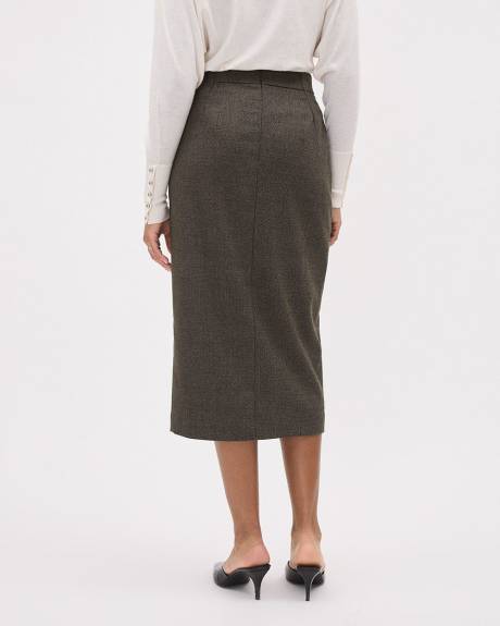 Tweed Pencil Midi Skirt with Wrap Detail