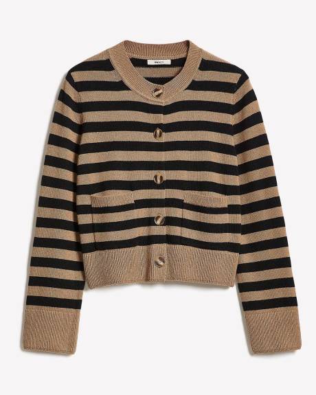 Cropped Boxy Merino-Blend Cardigan with Pockets