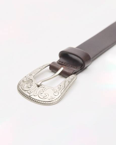 Ceinture en Cuir Brun avec Boucle Western