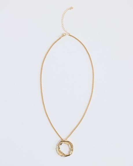 Long Necklace with Circle Metal Pendant
