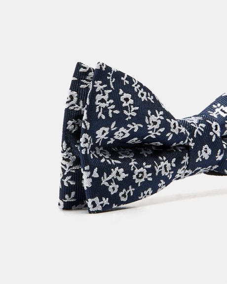 Navy Bow Tie with White Flowers