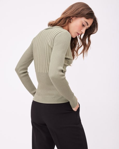 Ribbed Polo Sweater with Long Sleeves
