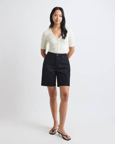 Elbow-Sleeve Ribbed Sweater