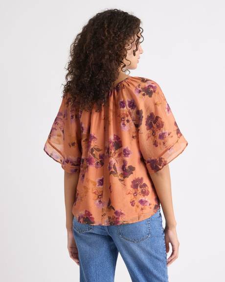 Blouse à Manches Courtes à Volants et Col V