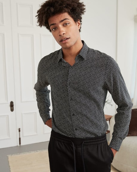 Tailored Fit Viscose Dress Shirt with Dots Print