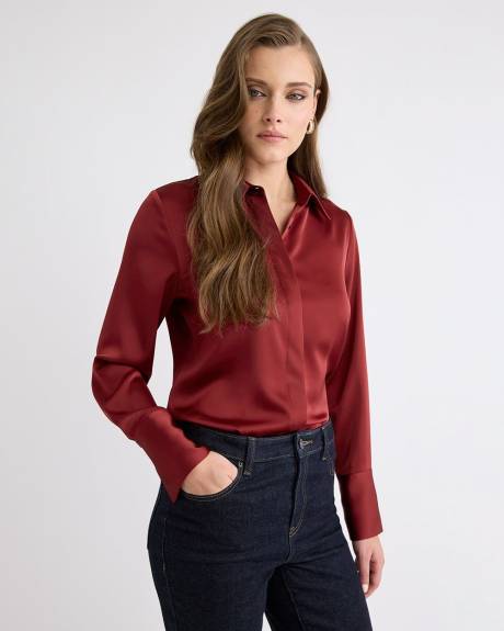 Satin Long-Sleeve Buttoned-Down Blouse