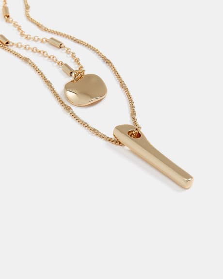 Short Two-Row Necklace with Stick Pendant