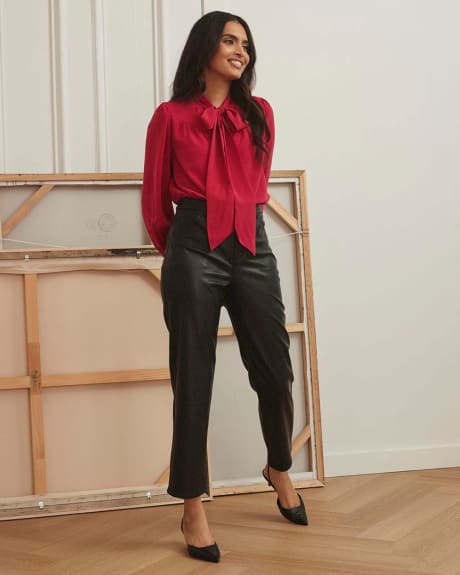 Matte Chiffon Long Sleeve Popover Blouse with Neck Tie