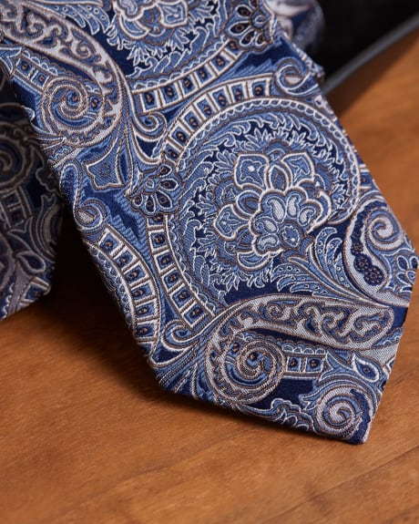 Cravate Régulière Bleue à Motif Cachemire