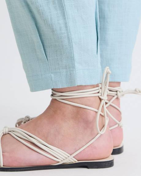 Pantalon Jogger en Lin &agrave; Taille Mi-Haute et Jambe Fusel&eacute;e