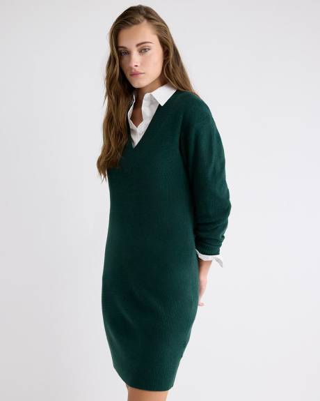 Robe Courte à Manches Longues et Col V