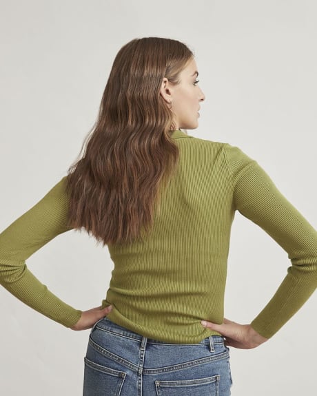 Ribbed Long Sleeve Buttoned Polo Sweater