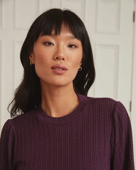 Textured Mock-Neck Shirt with 3/4 Puffed Sleeves