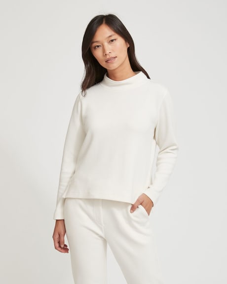 High-Neck Long Sleeve Scuba Top with Side Slits